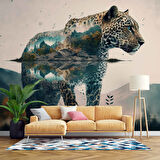 Leopar ve Dağ Manzaralı Duvar Kağıdı