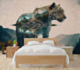 Leopar ve Dağ Manzaralı Duvar Kağıdı