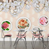 3D Halka ve Pembe Çiçek Duvar Kağıdı Baskı