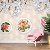 3D Halka ve Pembe Çiçek Duvar Kağıdı Baskı