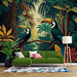 Papağan ve Tropikal Orman Duvar Kağıdı Baskı