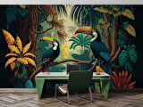 Papağan ve Tropikal Orman Duvar Kağıdı Baskı