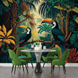 Papağan ve Tropikal Orman Duvar Kağıdı Baskı