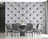 3 Boyutlu Beyaz Deri Görünümlü Duvar Kağıdı Baskı