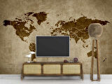 Kahverengi Dünya Haritası Temalı Duvar Kağıdı