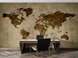 Kahverengi Dünya Haritası Temalı Duvar Kağıdı