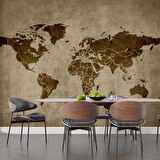 Kahverengi Dünya Haritası Temalı Duvar Kağıdı