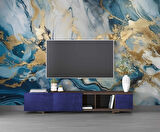 Mavi ve Altın Mermer Desenli Duvar Kağıdı