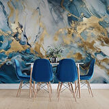 Mavi ve Altın Mermer Desenli Duvar Kağıdı