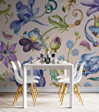 Renkli Çiçek Desenli Duvar Kağıdı