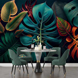 3 Boyutlu Botanik Yaprak Desenli Duvar Kağıdı