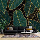 Yeşil Yaprak ve Altın Çizgi Duvar Kağıdı