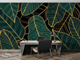 Yeşil Yaprak ve Altın Çizgi Duvar Kağıdı