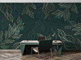 Altın Çizgili Yeşil Yaprak Duvar Kağıdı