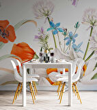 Turuncu, Beyaz, Mavi Çiçekli Duvar Kağıdı
