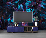 Koyu Mavi Yaprak Duvar Kağıdı Baskı