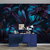 Koyu Mavi Yaprak Duvar Kağıdı Baskı