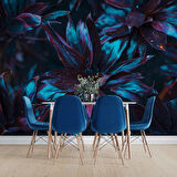 Koyu Mavi Yaprak Duvar Kağıdı Baskı