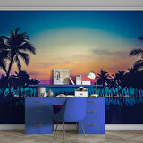 Tropikal Günbatımı Manzaralı Duvar Kağıdı Baskı