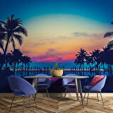 Tropikal Günbatımı Manzaralı Duvar Kağıdı Baskı
