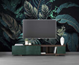 Koyu Renkli Yaprak Temalı Duvar Kağıdı Baskı