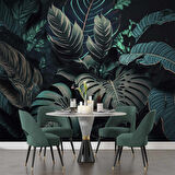 Koyu Renkli Yaprak Temalı Duvar Kağıdı Baskı