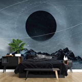 Dağ ve Siyah Ay Manzaralı Duvar Kağıdı Baskı