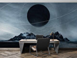 Dağ ve Siyah Ay Manzaralı Duvar Kağıdı Baskı