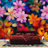 Renkli Çiçek Desenli Duvar Kağıdı Baskı