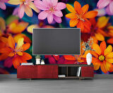 Renkli Çiçek Desenli Duvar Kağıdı Baskı