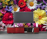 Renkli Çiçek Temalı Duvar Kağıdı Baskı