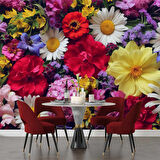 Renkli Çiçek Temalı Duvar Kağıdı Baskı