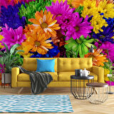 Rengarenk Çiçek Temalı Duvar Kağıdı Baskı