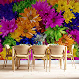 Rengarenk Çiçek Temalı Duvar Kağıdı Baskı