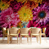 Pembe Sarı Çiçek Temalı Duvar Kağıdı Baskı