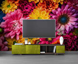 Pembe Sarı Çiçek Temalı Duvar Kağıdı Baskı