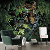 Kaplan ve Yaprak Temalı Duvar Kağıdı Baskı