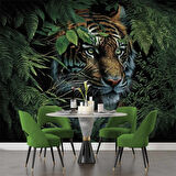 Kaplan ve Yaprak Temalı Duvar Kağıdı Baskı