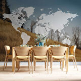 Dünya Haritası ve Buğday Tarlası Duvar Kağıdı Baskı