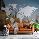 Dünya Haritası ve Buğday Tarlası Duvar Kağıdı Baskı