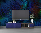 Koyu Mavi Tüy Desenli Duvar Kağıdı Baskı