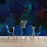 Koyu Mavi Tüy Desenli Duvar Kağıdı Baskı