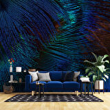 Koyu Mavi Tüy Desenli Duvar Kağıdı Baskı