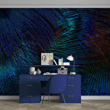 Koyu Mavi Tüy Desenli Duvar Kağıdı Baskı