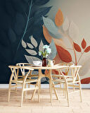 Soft Lacivert ve Krem rengi Yaprak Duvar Kağıdı Baskı