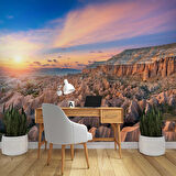 Günbatımı Dağ ve Gökyüzü Manzaralı Duvar Kağıdı Baskı