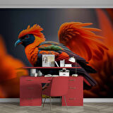 Kırmızı Kuş Temalı Duvar Kağıdı Baskı