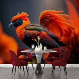 Kırmızı Kuş Temalı Duvar Kağıdı Baskı