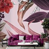 Mor Yaprak Desenli Duvar Kağıdı Baskı