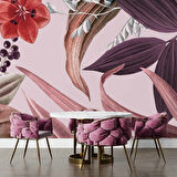 Mor Yaprak Desenli Duvar Kağıdı Baskı